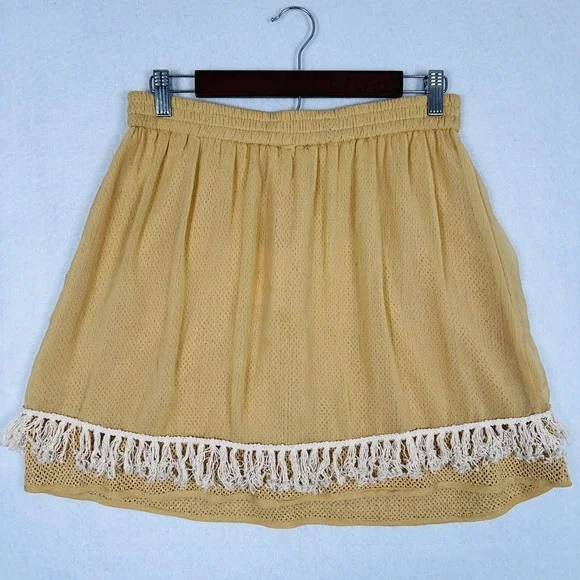 Anthropologie Raga Boho Skirt Sz S Fringe Layered Mustard Yellow Lined Prairie - Picture 2 of 8